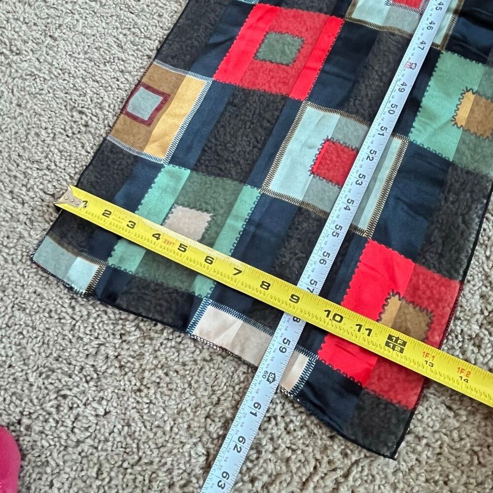 Sheer Patchwork Stripe Scarf Geometric Print Sati… - image 4